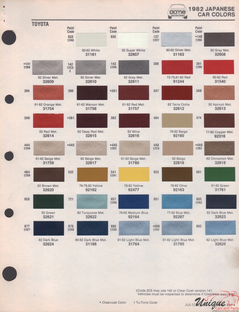 1982 Toyota Paint Charts Acme 1